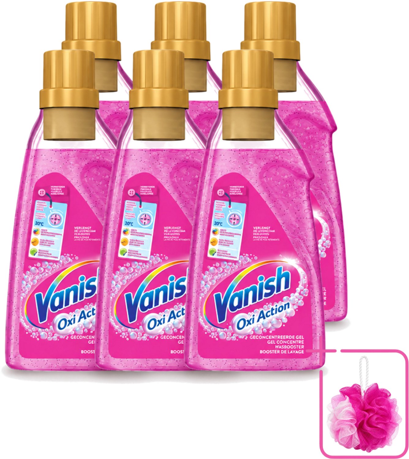 6 x Vanish Oxi Action - Vlekkenverwijderaar Gel - Voor Gekleurde Was - 30 Wasbeurten - Bulkverpakking - Vlekverwijderaar - Douchemop - Wasbooster