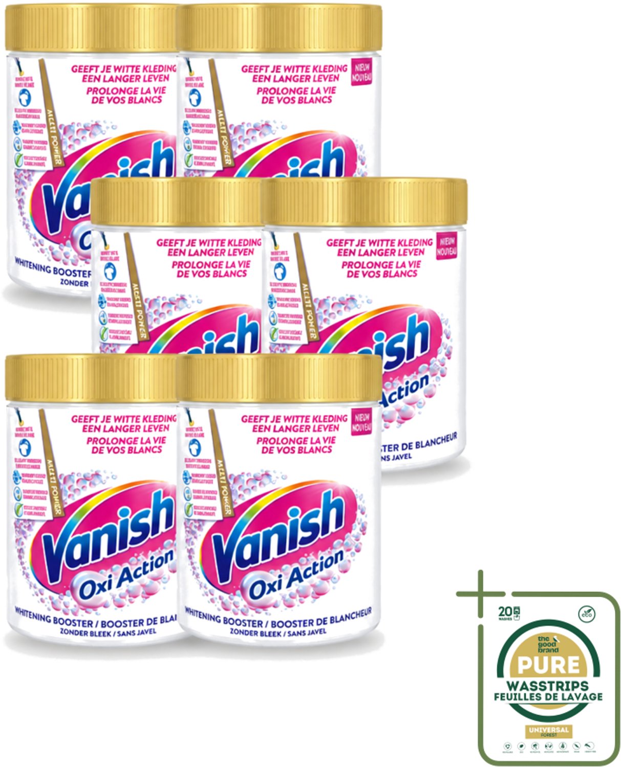 6 x Vanish Oxi Action - Vlekkenverwijderaar - Wasbooster - Zonder Bleek - Witte Was - 1 Kg - Wasstrips - Vlekkenverwijderaar - Witte Was - Wasbooster - Bleekvrije Was - Geurverwijderaar