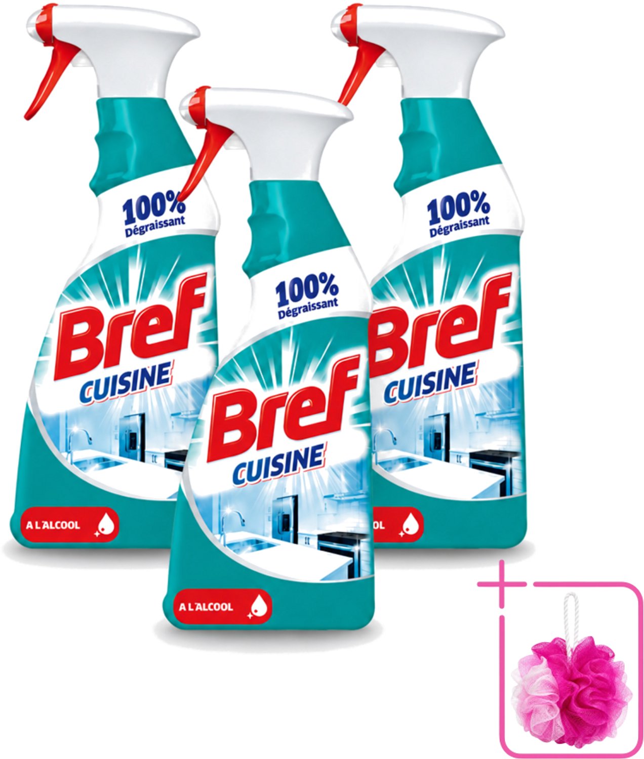 3 x Bref Keuken - Reinigingsspray - Ontvetter - Met Alcohol - 750 ml - Bulkverpakking - Keuken reinigen - Douchemop - Ontvetter
