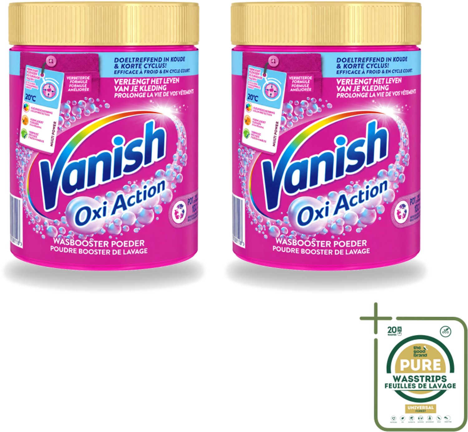 2 x Vanish Oxi Action - Vlekkenverwijderaar Poeder - Gekleurde Was - 1 Kg - Wasstrips - Vlekkenverwijderaar - Wasbooster - Kleuroverdracht - Geuren Neutraliseren - Hygiëne