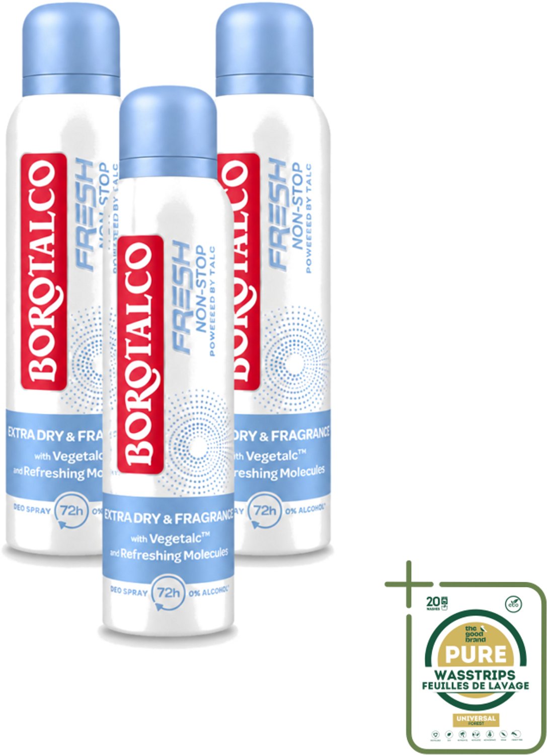 3 x Borotalco – Deodorant Spray – Fresh Non-Stop – 150 ml - Wasstrips - Frisheid - Zweetbestendig - Menthol - Koel Gevoel - Deodorant Spray