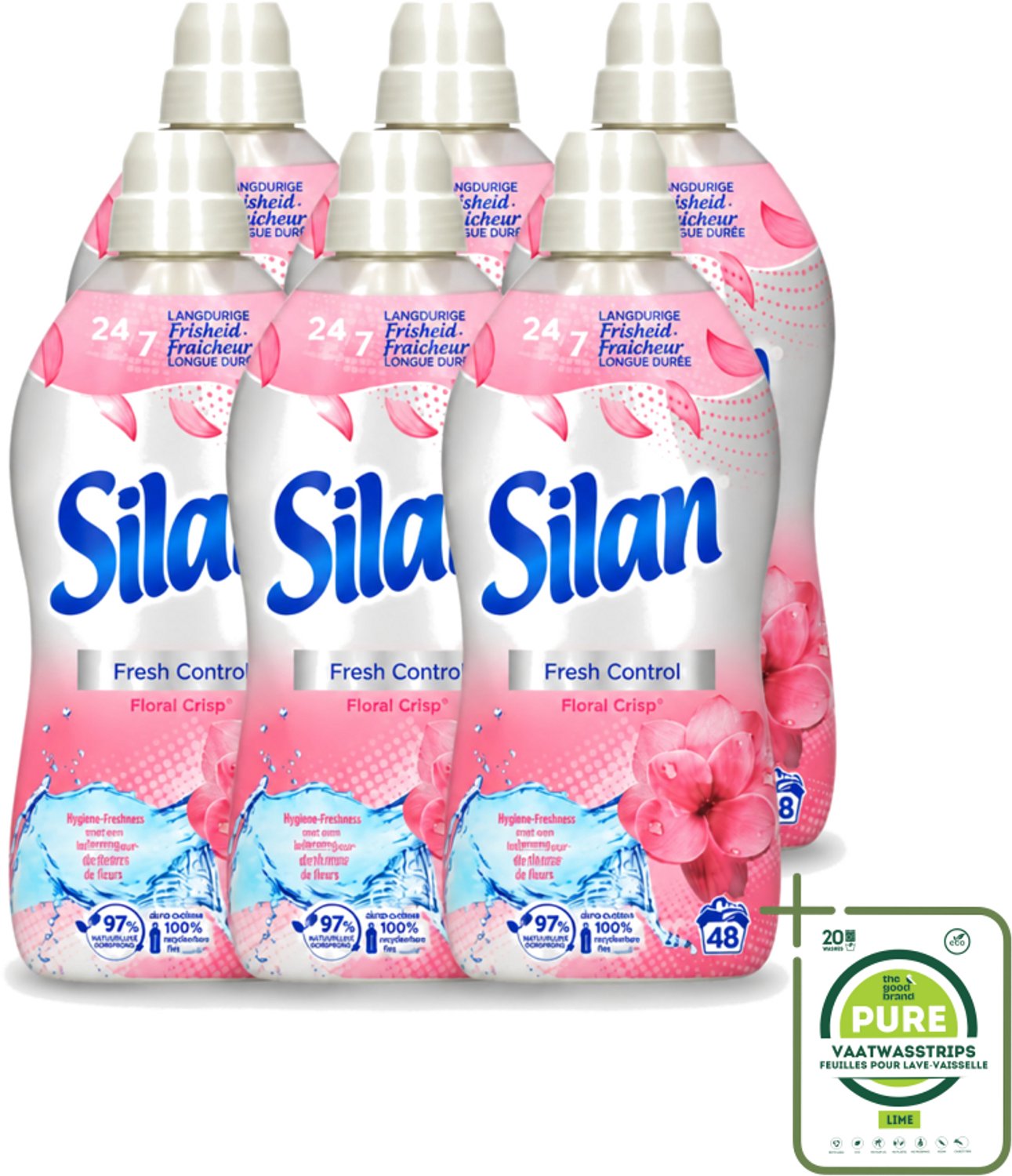 6 x Silan – Wasverzachter – Fresh Control Floral Crisp – 1056 ml - Grootverpakking - Vaatwasstrips - Wasverzachter - Frisheid - Bloemige Geur - Wasmachine - Textiel Verzachter