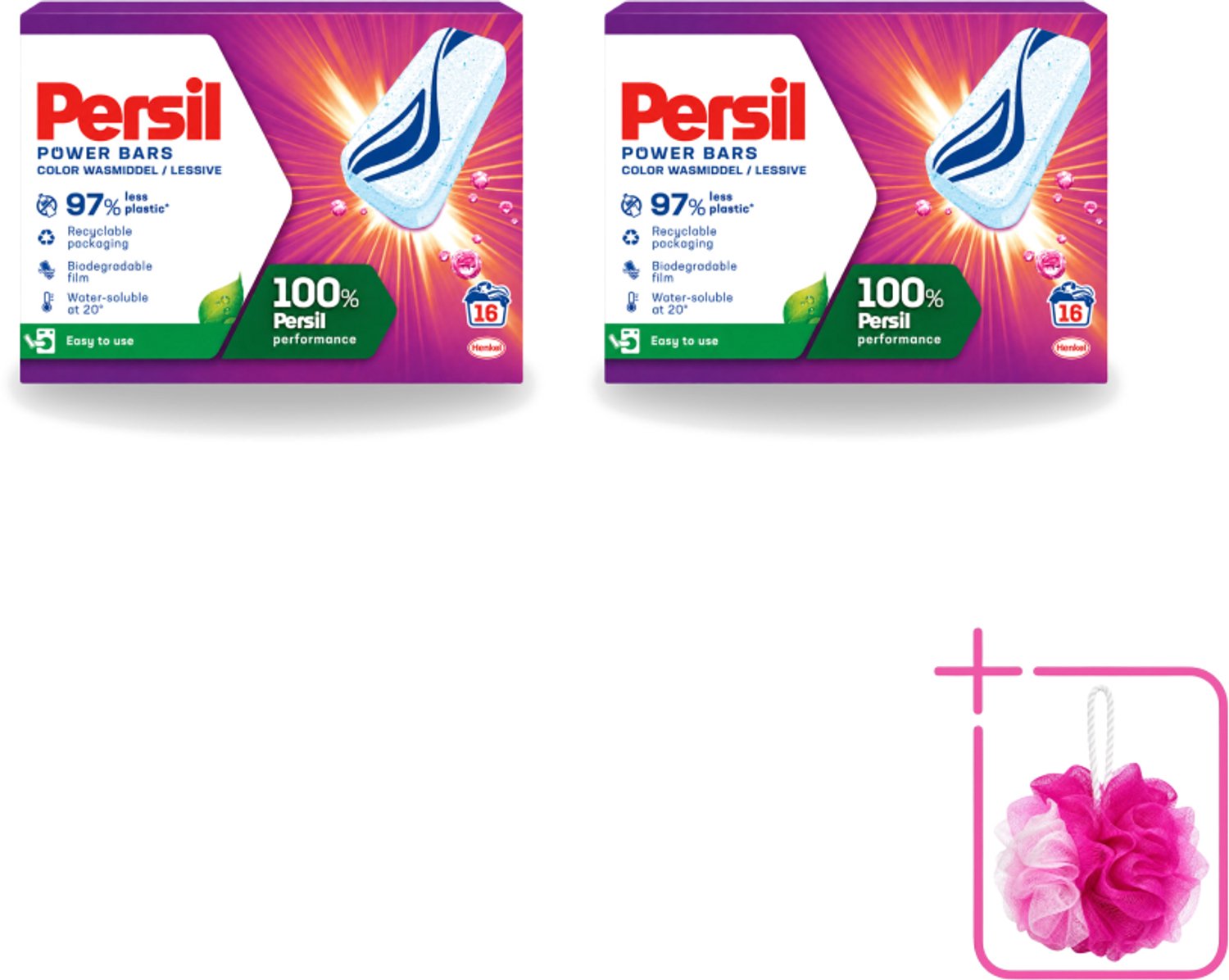 2 x Persil Power Bars - Wasmiddeltabletten - Gekleurde Was - 16 Wasbeurten - Bulkverpakking - Wasmiddelbar - Douchemop - Gekleurde was