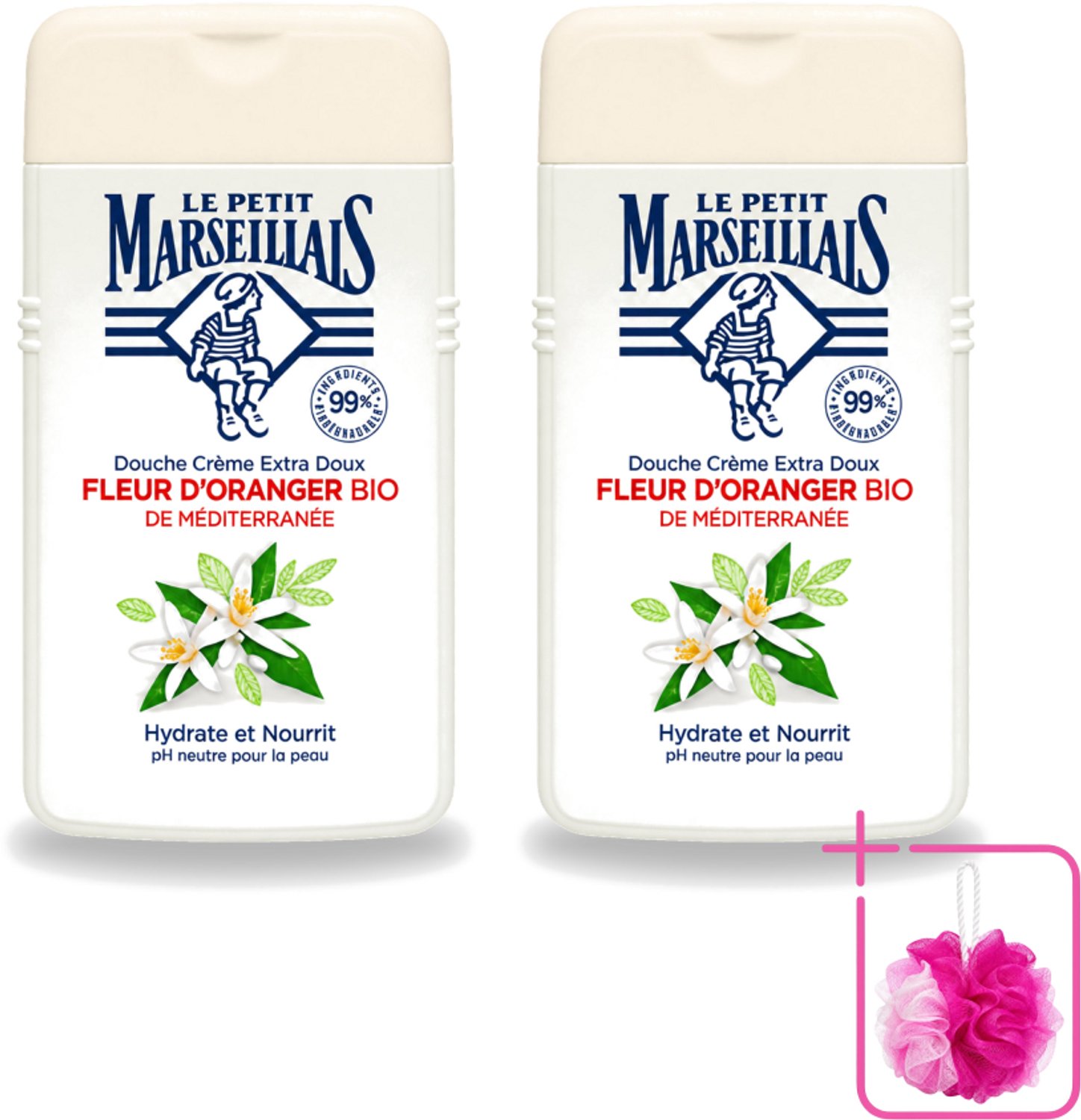 2 x Le Petit Marseillais - Douchecrème - Oranjebloesem - Hydraterend - 250ml - Bulkverpakking - Douchecrème - Douchemop - Hydraterende douchecrème
