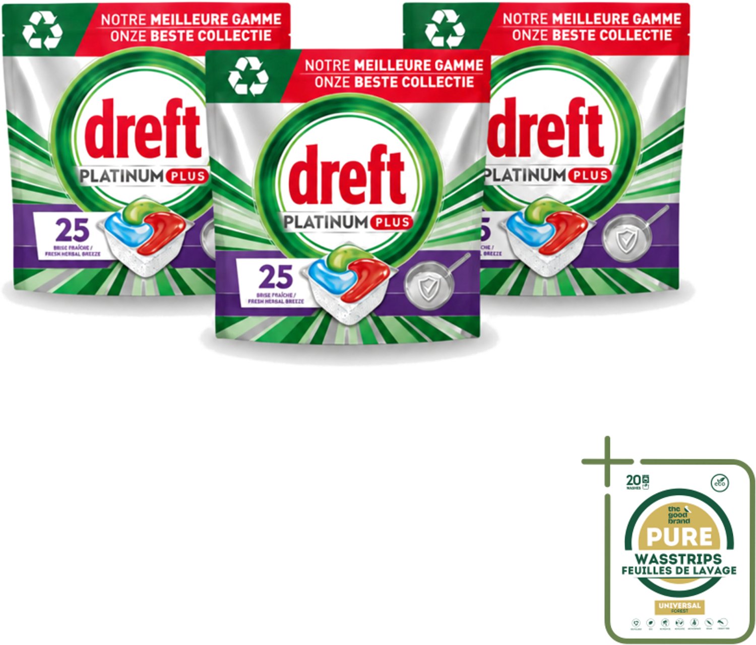 3 x Dreft Platinum Plus - Vaatwascapsules - Deep Clean Boosted - Fresh Herbal Breeze - 25 Afwasbeurten - Vaatwassen - Vaatwasmiddel - Vaatwascapsule - Glanzend Schone Vaat - Voedselresten Verwijderen