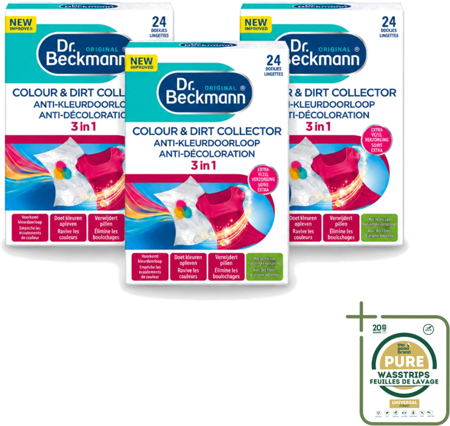 3 x Dr. Beckmann - Anti-Kleur Doorloopdoekjes - Kleurbescherming - Witte en Gekleurde Was - 24 Doekjes - Wasstrips - Kleurbescherming - Wasdoek - Kleurdoorloop - Wasdoekjes - Kleurabsorptie