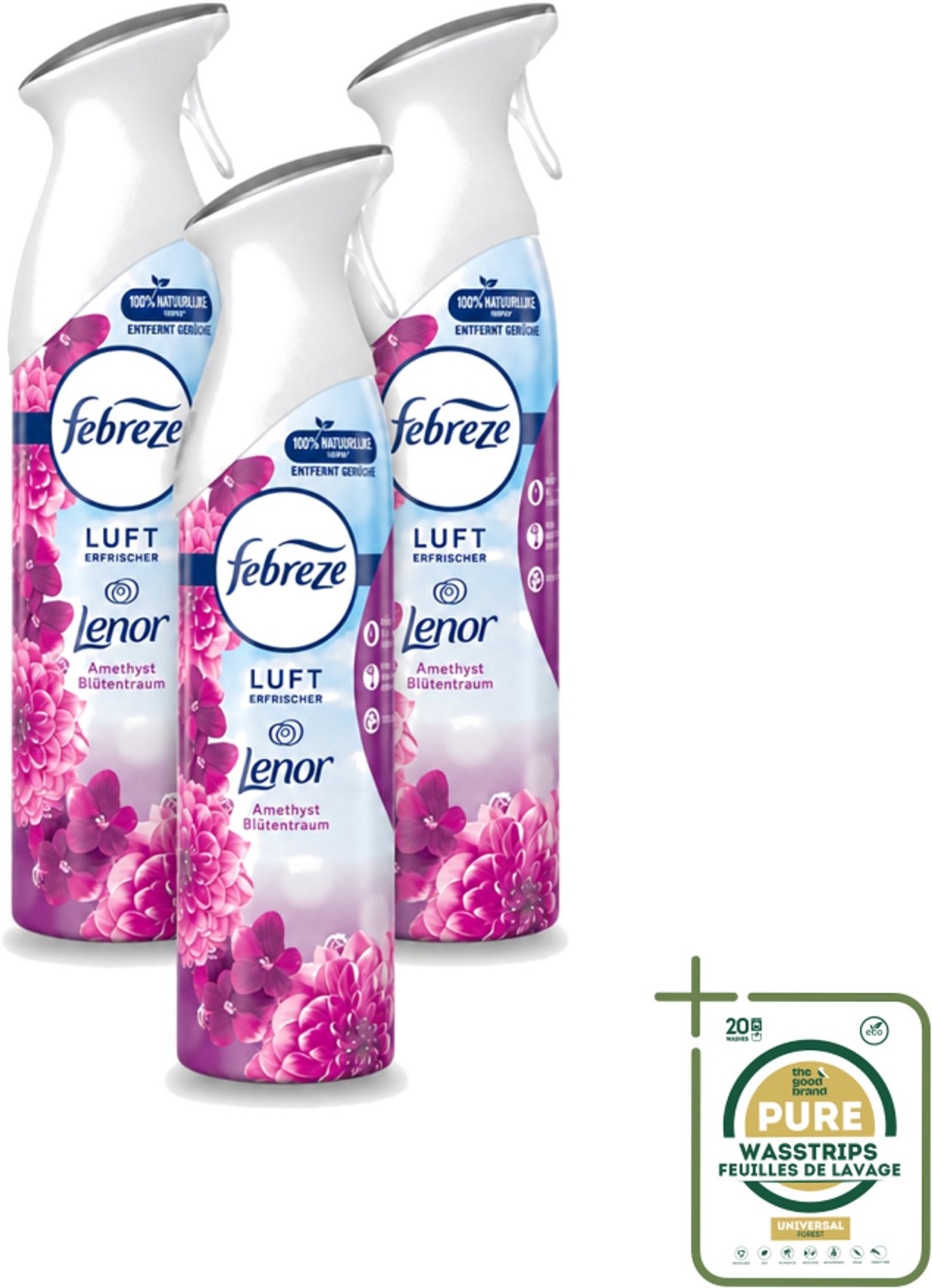 3 x Febreze Amethist Luchtverfrisser Spray - Frisse Bloemen Geur - 300ml - Luchtverfrisser - Geurverwijdering - Frisse Geur - Amethyst - Amethyst Bloesem Droom