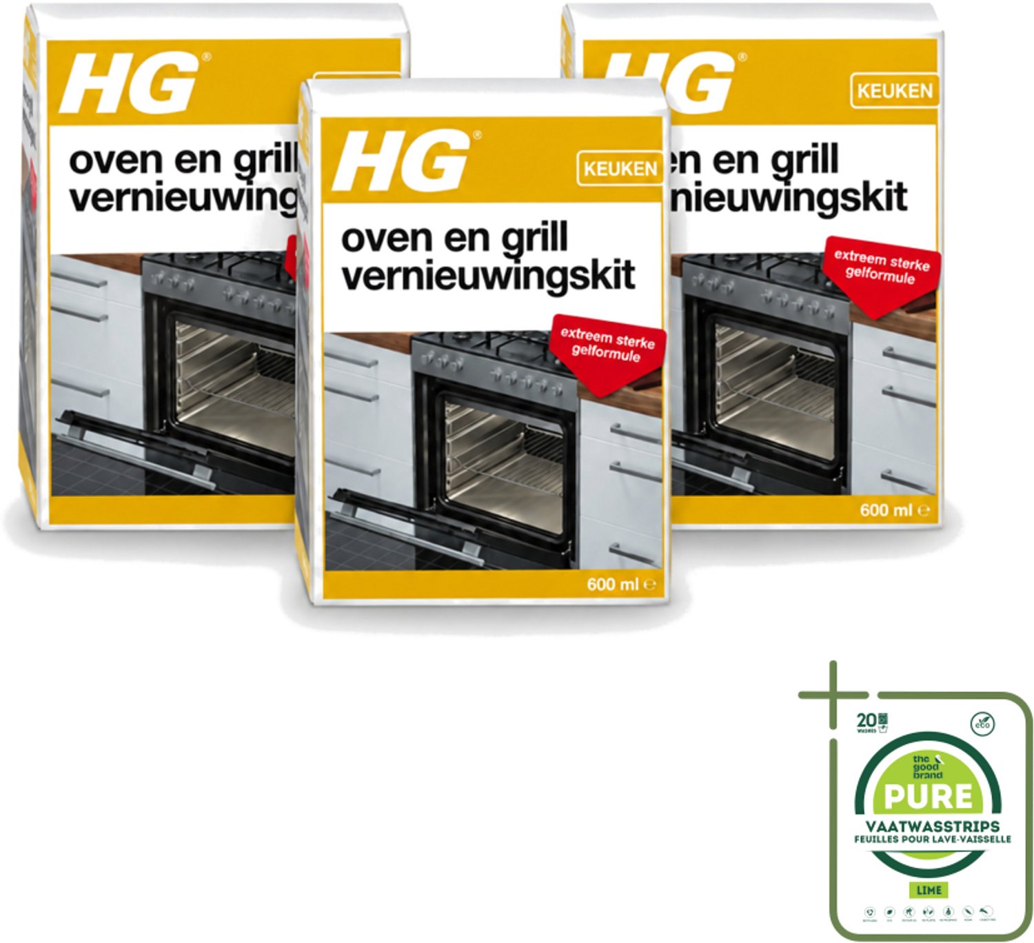 3 x HG - Oven & Grill Vernieuwingskit - Sterke Gelformule - 600 ml - Grootverpakking - Vaatwasstrips - Oven Reinigen - Grill Reinigen - Bakplaat Reinigen - Rooster Reinigen - Vet Verwijderen