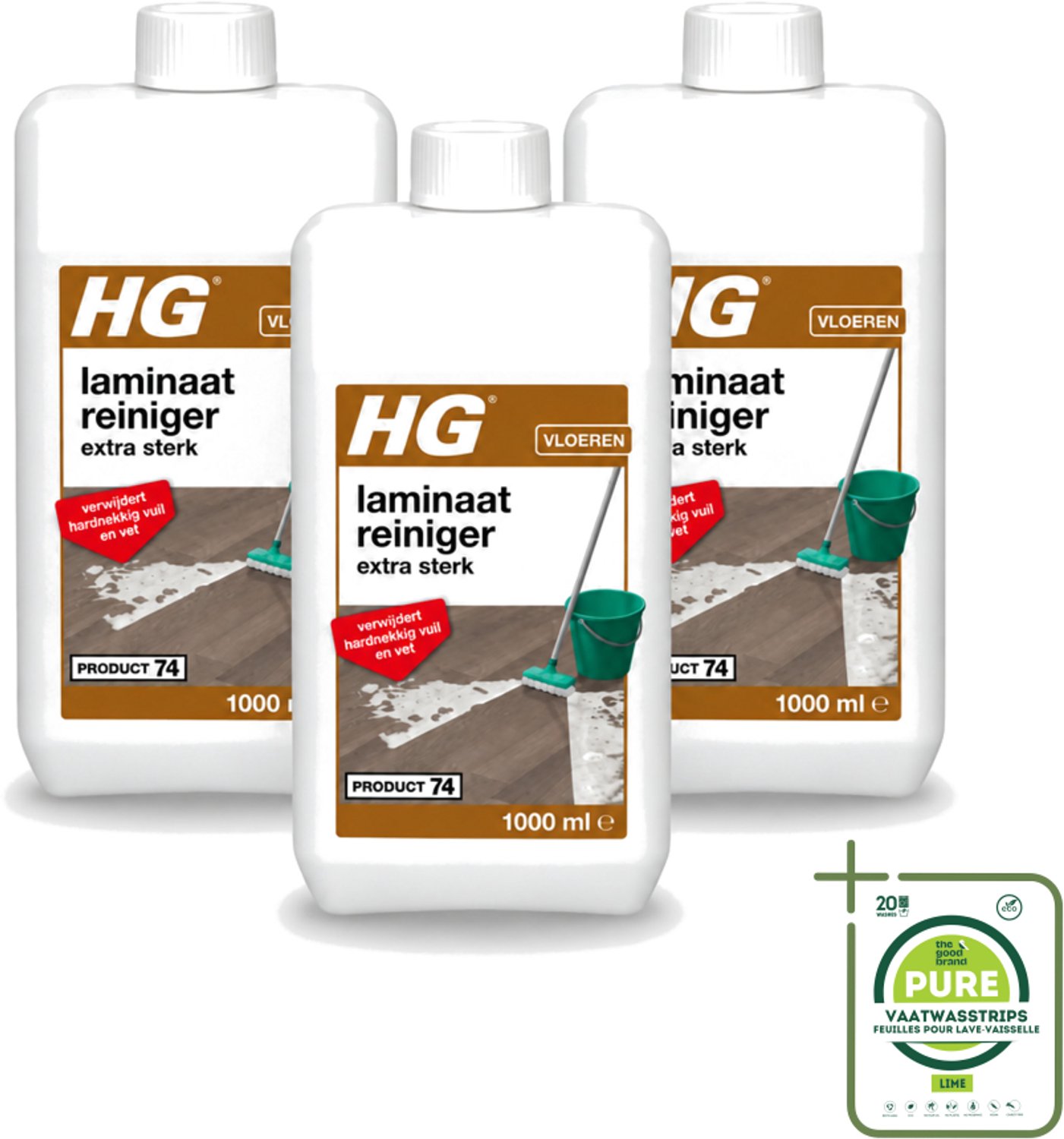 3 x HG - Laminaat, Vinyl & PVC Reiniger - Extra Sterk - Verwijdert Hardnekkig Vuil & Vet - 1L - Grootverpakking - Vaatwasstrips - Laminaatreiniger - Laminaat Reinigen - Vuil Verwijderen - Vet Verwijderen - Laminaat Beschermer Verwijderen