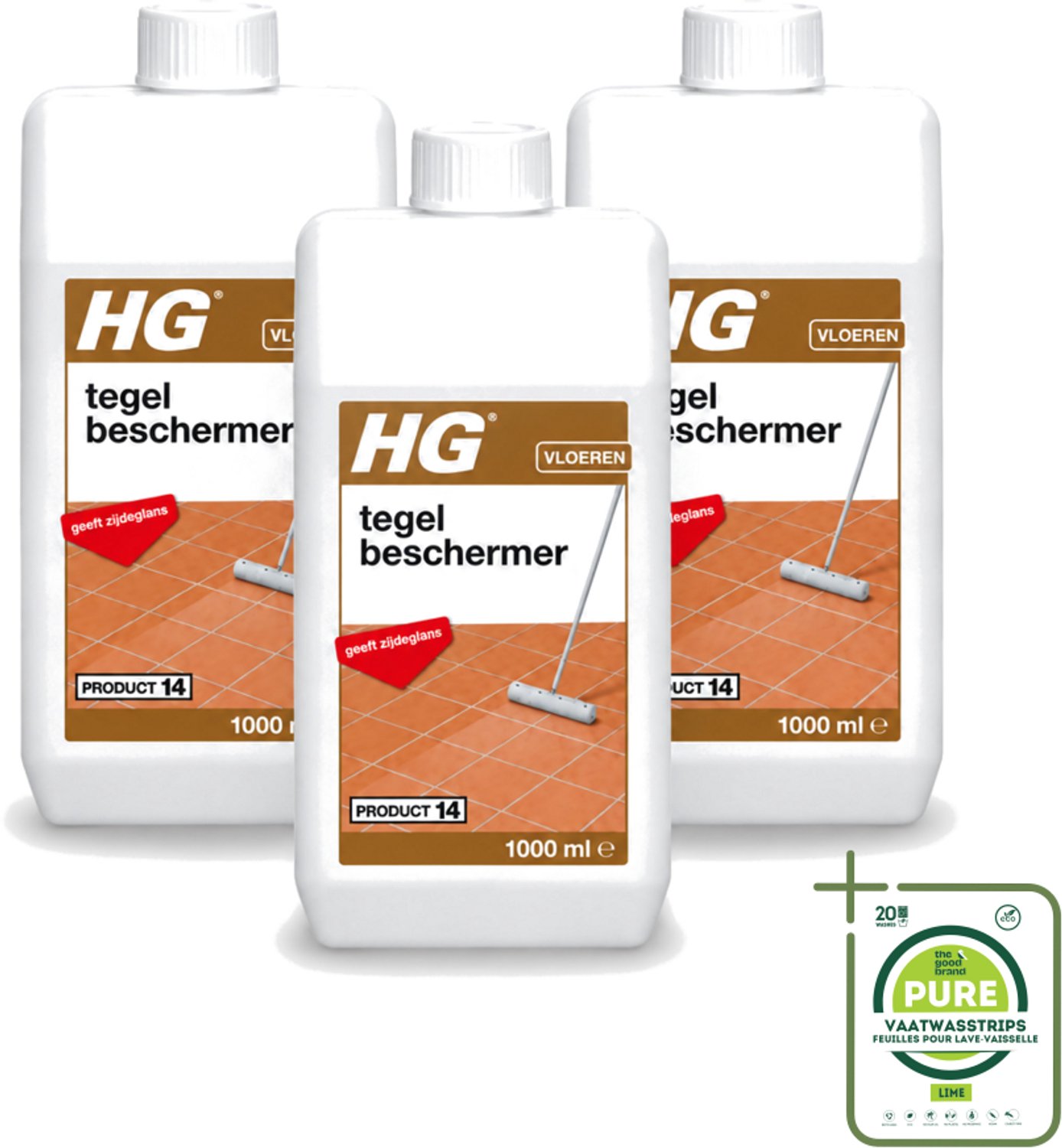 3 x HG - Vloeren - Tegelbeschermer - Geeft Zijdeglans - 1L - Grootverpakking - Vaatwasstrips - Tegelbeschermer - Slijtagebescherming - Krassenbescherming - Anti-slipeffect - Zijdeglans