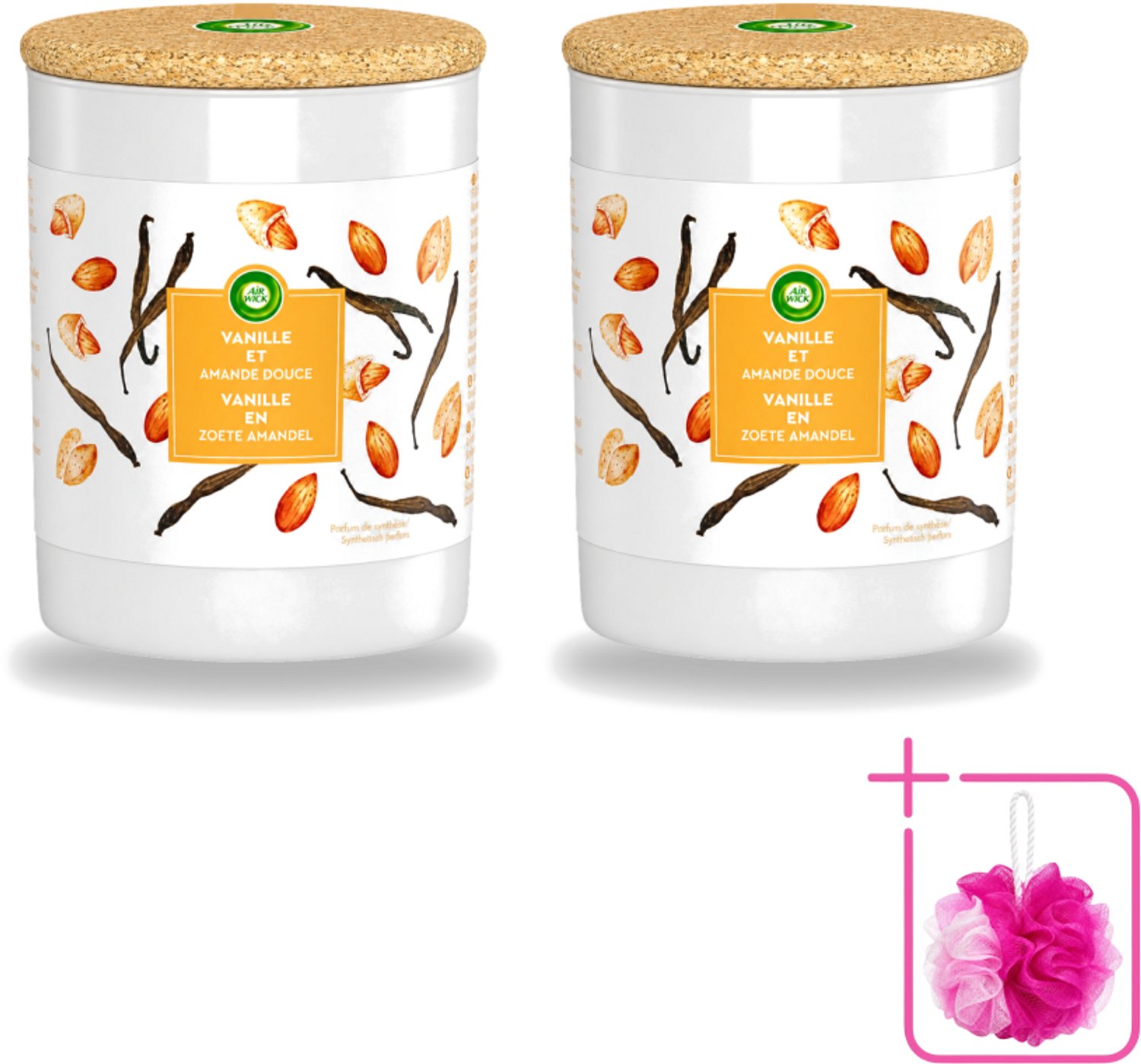 Air Wick 2 x Air Wick - Geurkaars - Vanille & Zoete Amandel - 35 Uur Brandduur - Bulkverpakking - Geurkaars - Douchemop - Vanille Oranje