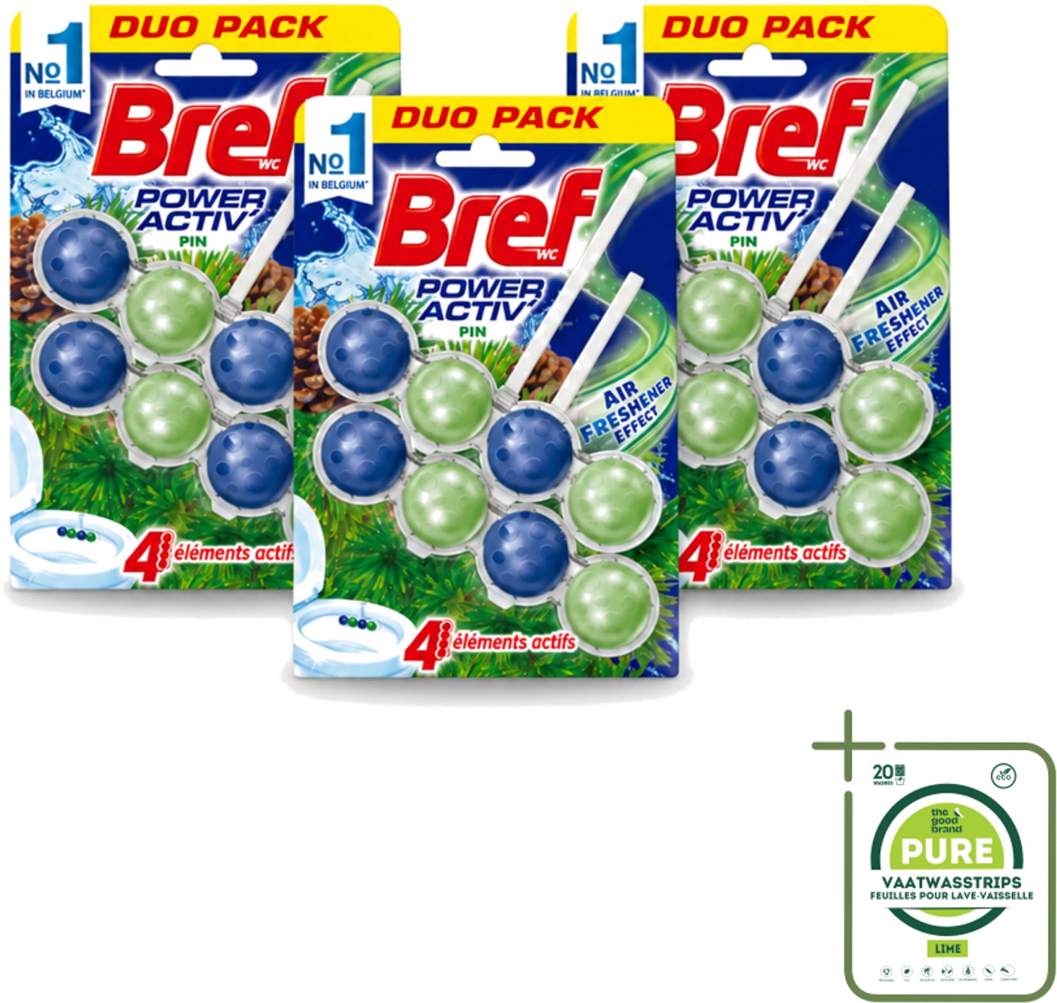 3 x Bref WC - Power Activ+ - Toiletblok - Den - 2 Blokken - Grootverpakking - Vaatwasstrips - Toilet Reinigen - Wc Blok - Kalk Bestrijden - Frisse Geur - Toilet Hygiëne