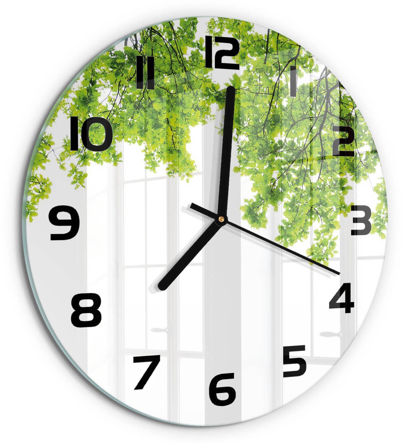 TULUP Wandklok - Eikenbladeren Glazen Wandklok Design - fi30 cm - Groente Klok Glas Met Opdruk - Zwarte handen - Ronde Klok - Wandklok Glas Met Motief - Decoratieve Glazen Klok