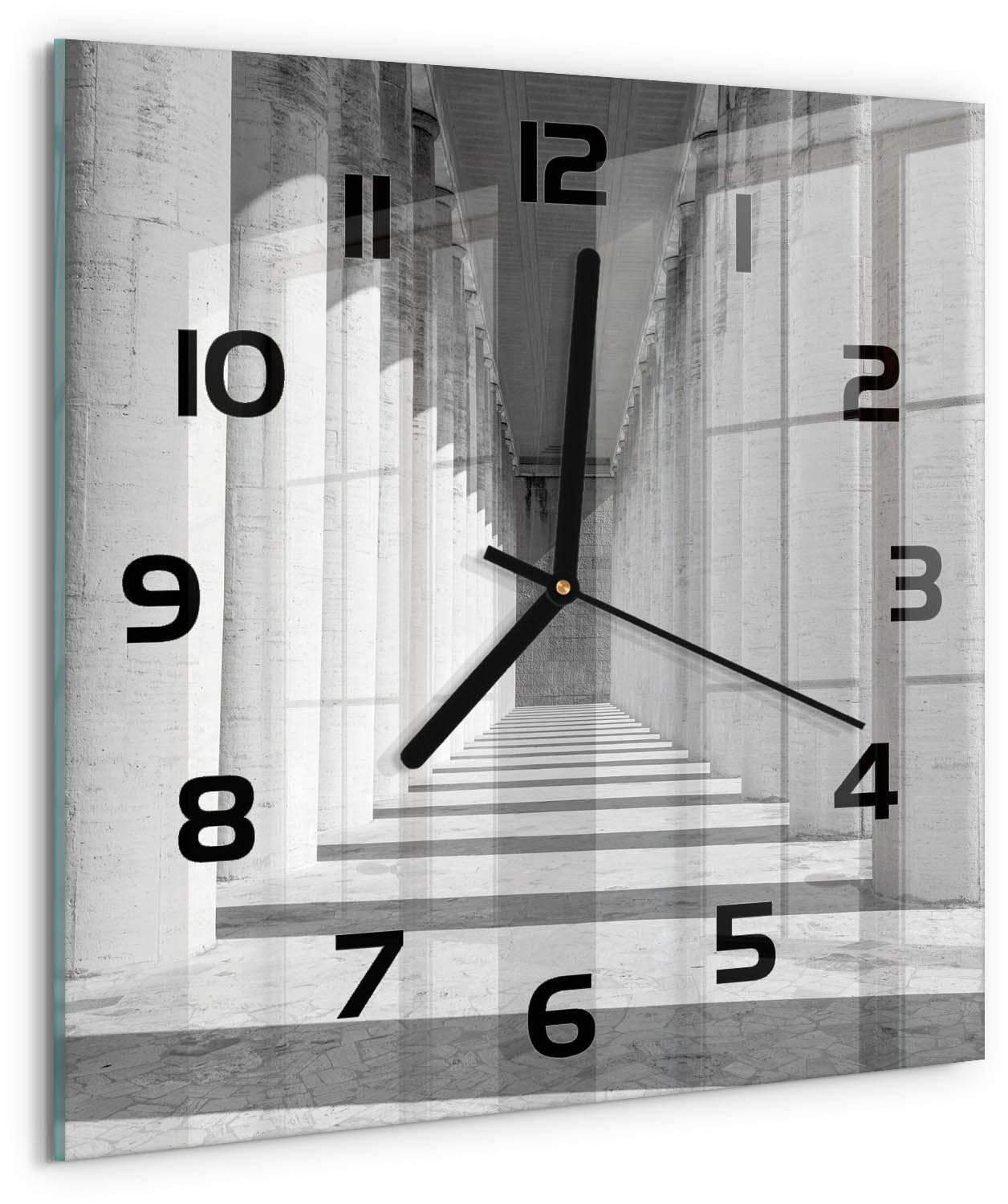 Tulup Wandklok - Hal Wandklok Glas Met Motief - 30x30 cm - Grijs Decoratieve Glazen Klok - Zwarte handen - Vierkante Klok - Gekleurde Glazen Klok - Glazen Klok Met Print