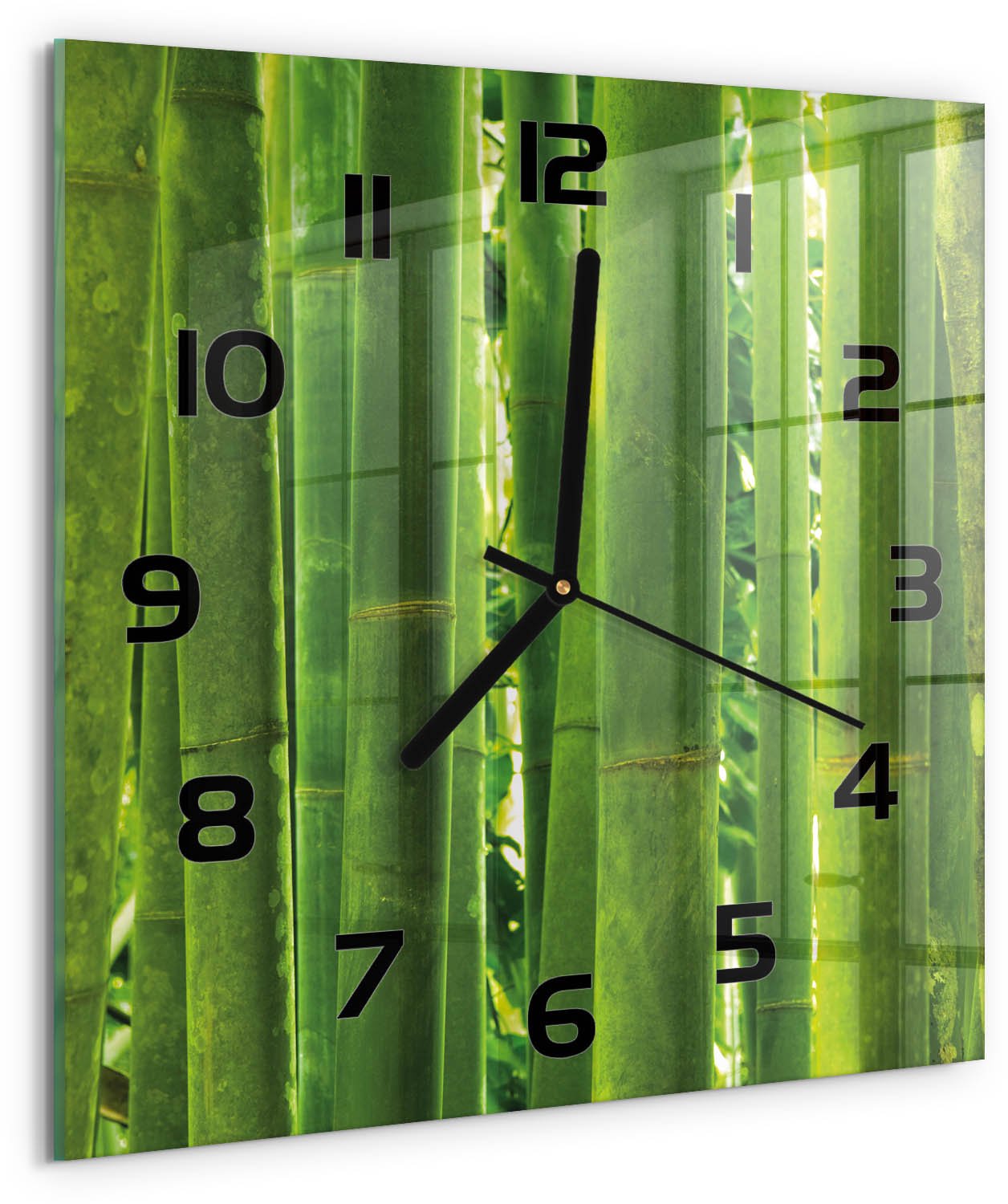 TULUP Wandklok - Bamboe Wandklok Glas Decoratie - 30x30 cm - Groente Gekleurde Glazen Klok - Zwarte handen - Vierkante Klok - Klok Glas Met Opdruk - Moderne Wandklok Glas
