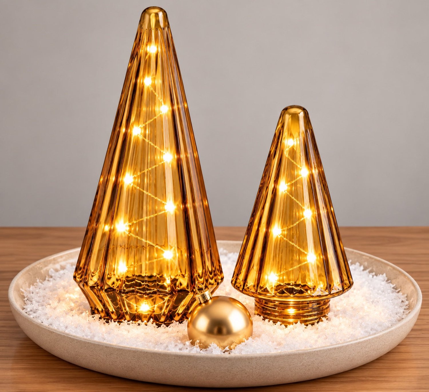 Glazen Kerstboom Geel S/2 met LED verlichting H:24 en 33cm