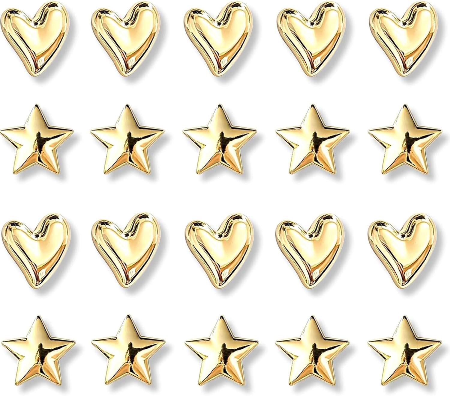Koelkastmagneten 20 stuks - sterren/harten - glanzend goud - elegante uitstraling - Homevero