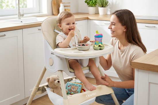 Kinder eetstoel 4-in-1 met riemen en dienblad - Beige — afbeelding 5