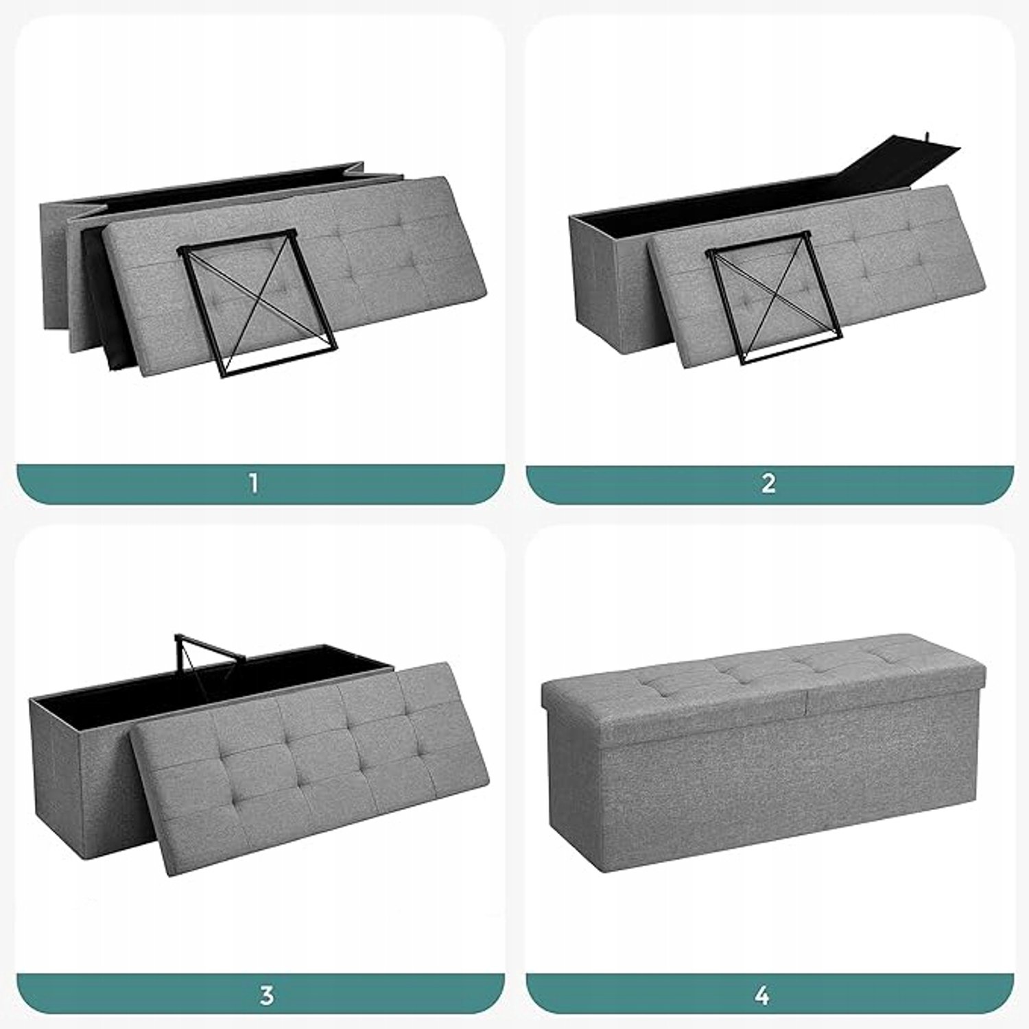 Songmics Grijze Puf met Opbergruimte - 110x38x38 cm