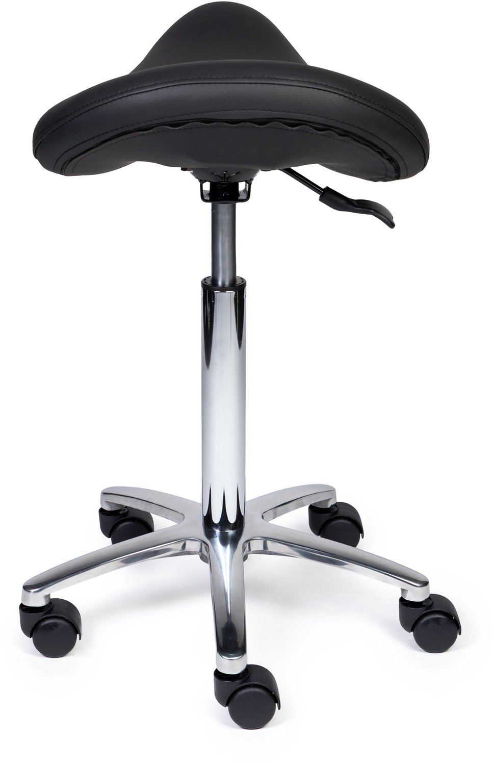 Ergonomische Zadelkruk Premium Zwart op Wielen Standaard uitvoering (50-68cm) / Met voetensteun / Standaard wielen