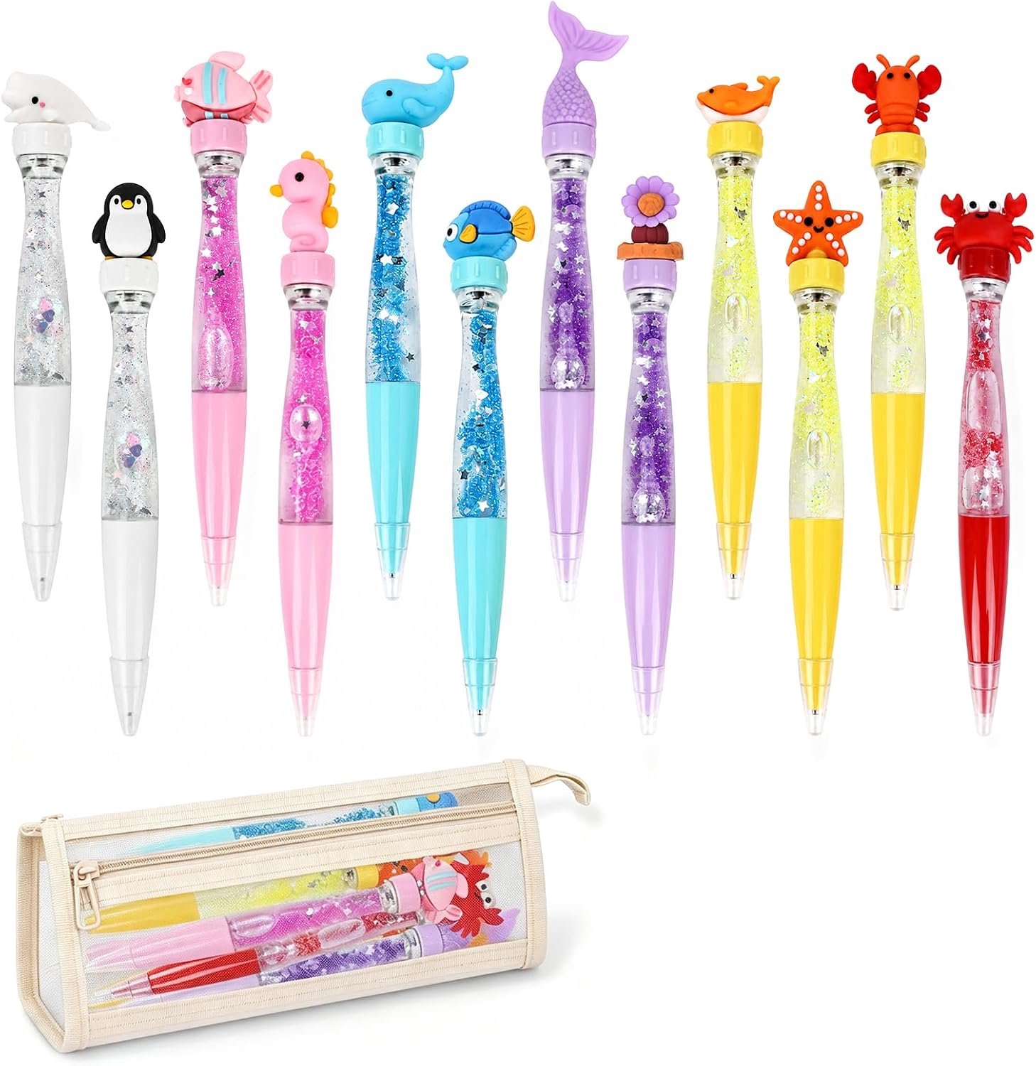Set van 12 balpennen, coole fidget pen met etui - ShopVlot