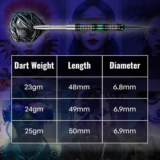 Stalen dartpijlen 24g - Cyberpunk 90% tungsten - Perfecte grip - Voor nauwkeurige worpen - ShopVlot — afbeelding 2