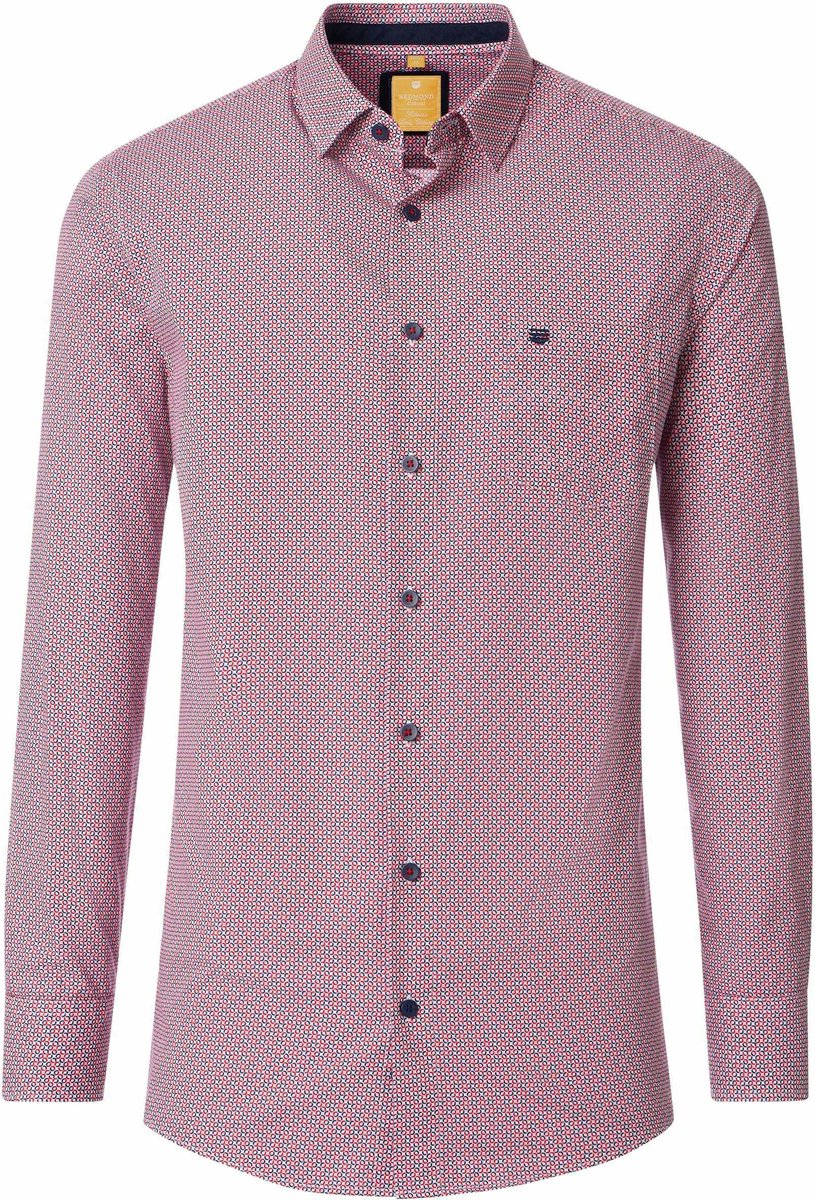 Redmond modern fit overhemd - popeline - rood - wit - donkerblauw dessin