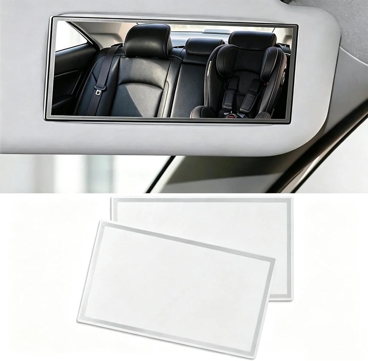 Set van 2 Auto Zonnevisier Spiegels, 15 x 8 cm, HD Make-up Spiegel voor Interieur, Universele Cosmetische Spiegel met Plakstrip