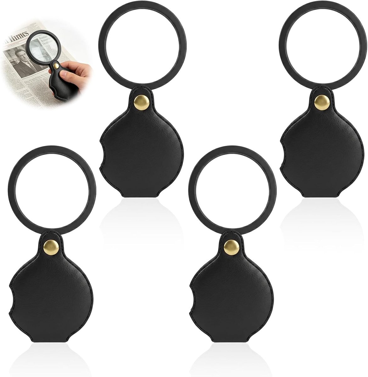 4 stuks opvouwbare zakloep, 20 x, draagbaar, met glazen lens, 70 mm, leesloep voor tekst, dagboek, etiket, compact, draaibaar, voor reizen en dagelijks gebruik