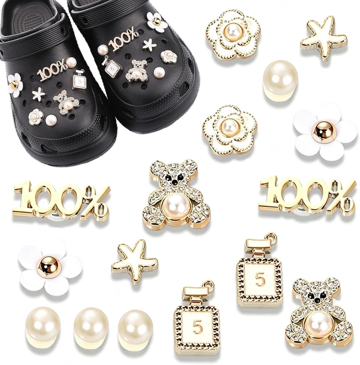 Bedels voor klompen, Crocs-bedels, schoenbedels, pin-set voor bedels met glitter, voor Crocs-bedels, PVC schoenbedels voor meisjes, vrouwen en kinderen