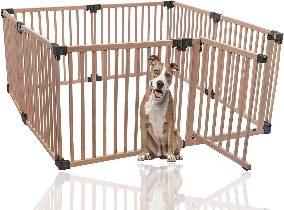 Houten Huisdierenpen, 160cm x 160cm, Natuurlijk Hout, Hondenpen voor Huisdieren Honden en Puppy's, Puppyren, Hondenspeelruimte, Eenvoudige Installatie
