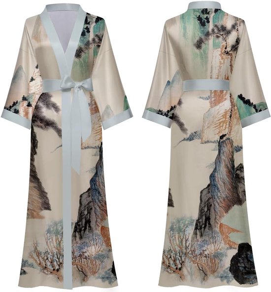 Zomer kimono bedrukt satijn zijde lang elegant nachthemd — afbeelding 5