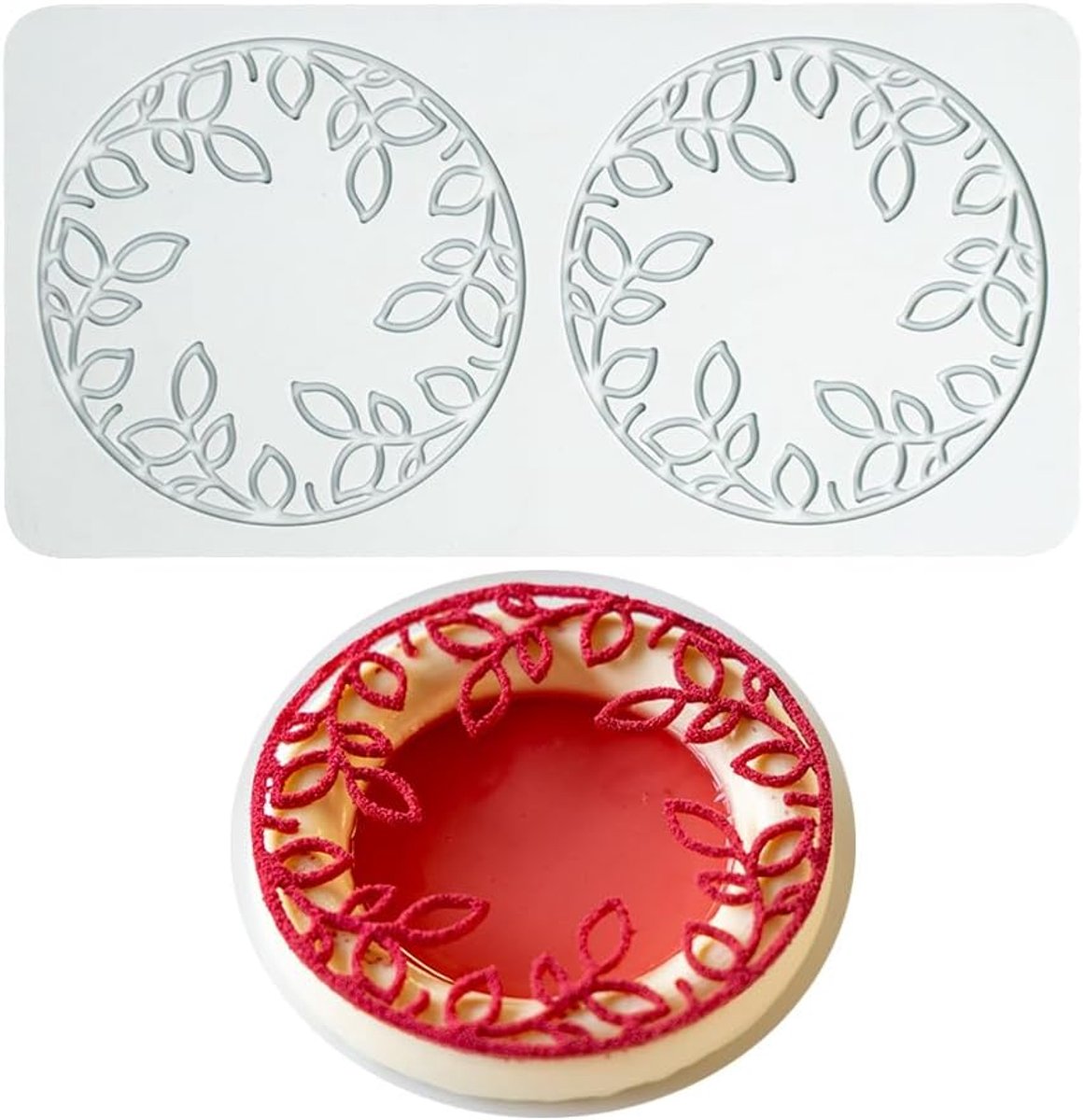 Fondant Lace Mat, Sugar Craft Impression Mold Edible Cake Molecular Cuisine Decorating, 2 Holes Leaf Bud Rings