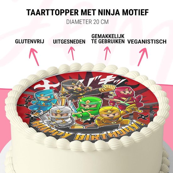 Eetbare Taartdecoratie Verjaardag Ninja - Verjaardag Decoratie - Eetbare Overlay - Taart Decoratie - Rond 20 cm - Taartdecoratie Eetbaar - Cake Birthday Decoration — afbeelding 5
