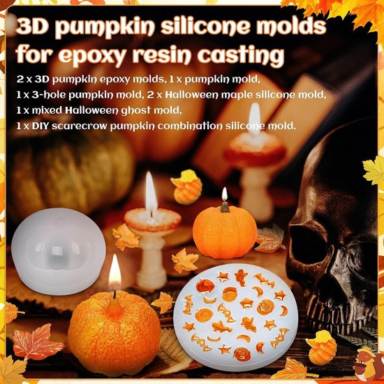 8 stuks siliconen vormen gietvormen herfst: 3D pompoen epoxy mal — afbeelding 3