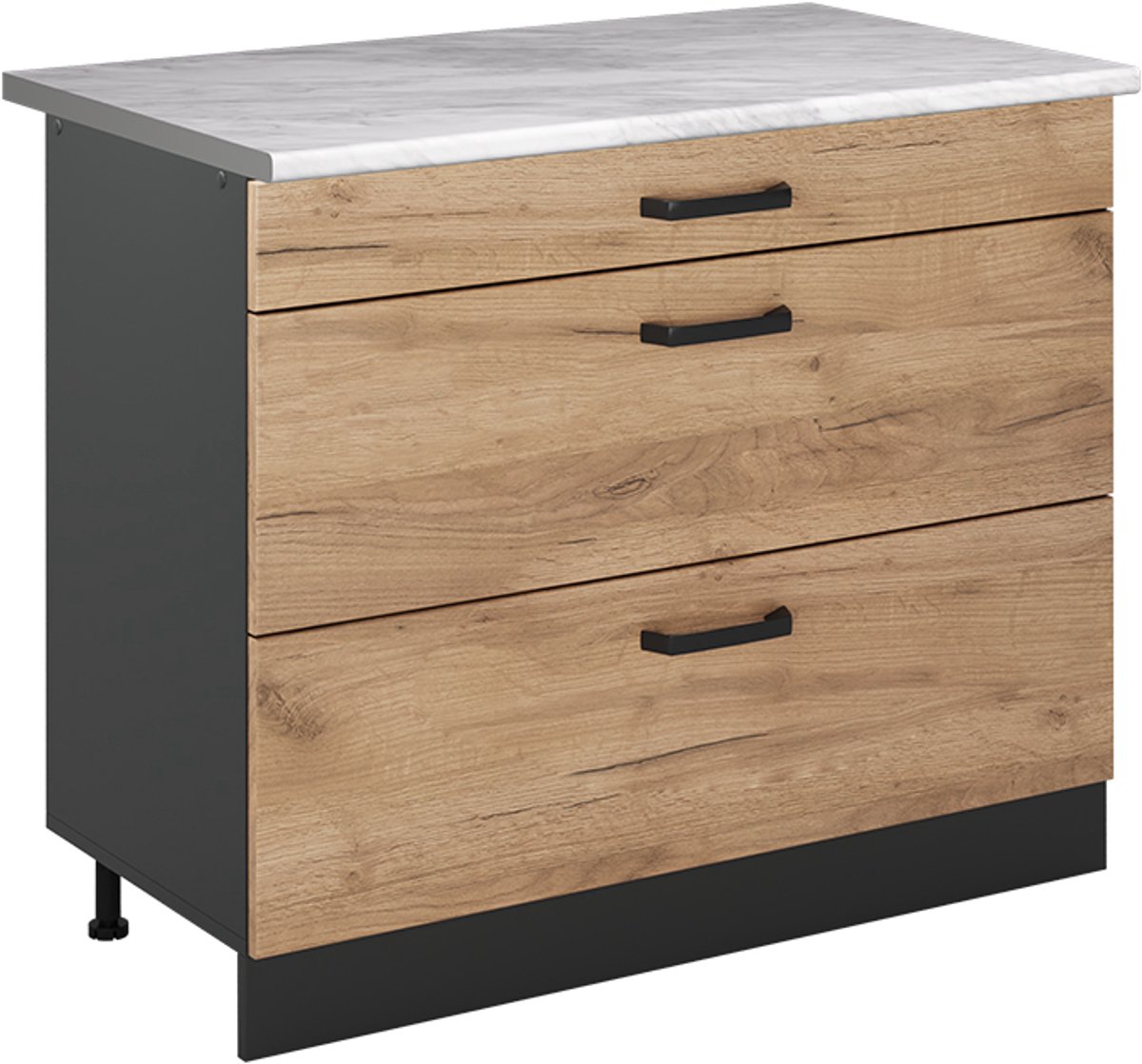 Vicco Keukenonderkast R-Line, Goudkleurig Eiken/Antraciet, 100 cm marmer werkblad