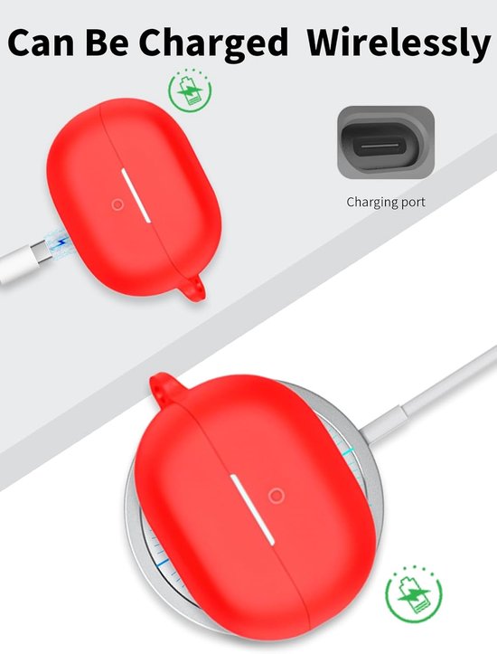 Hoes voor Huawei FreeBuds 5 oordopjes, schokbestendig, toergy waterdicht, zacht en duurzaam, met koord, sleutelhanger en reinigingsgereedschap, rood — afbeelding 4