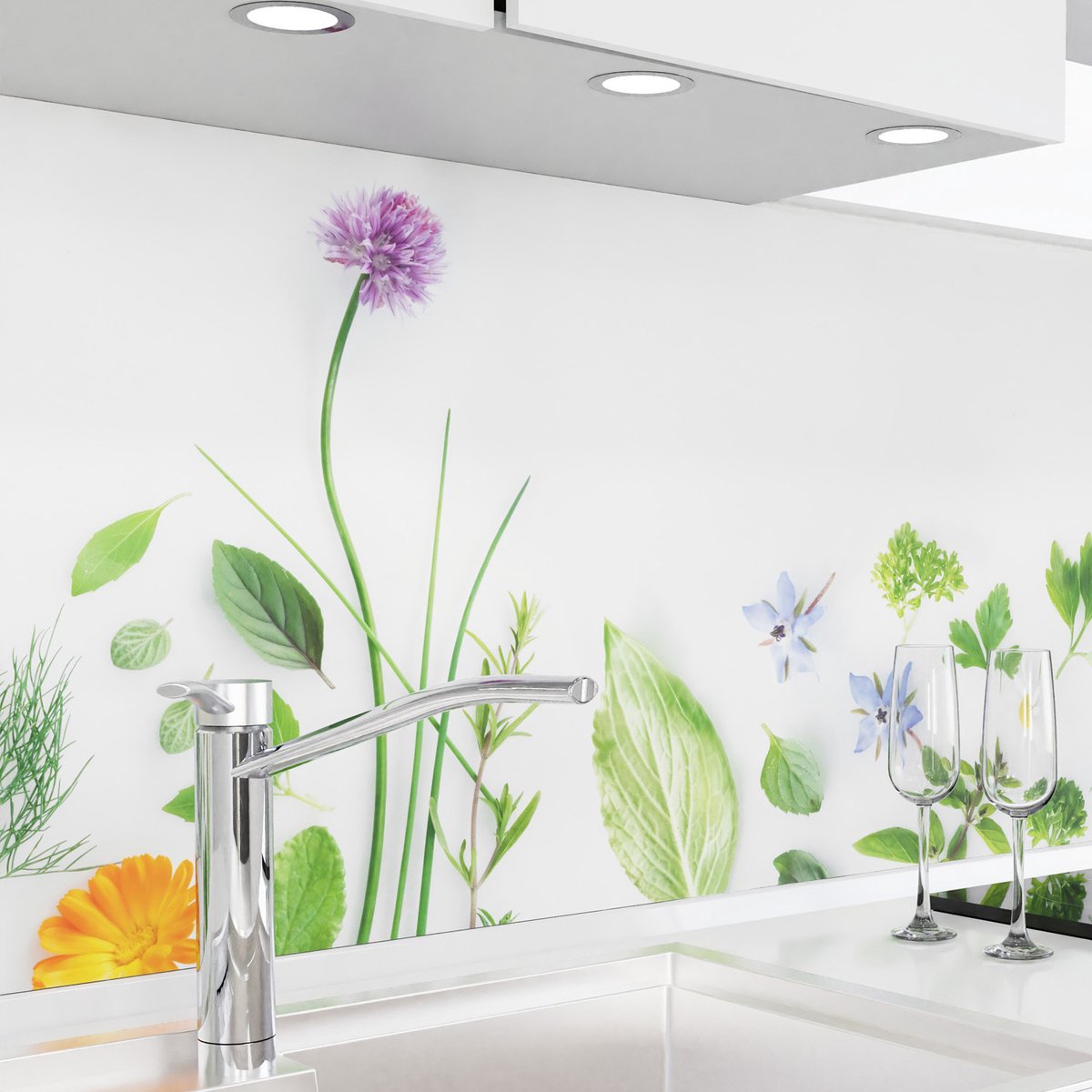 Keuken achterwand zelfklevend - Spatscherm keuken - Spatwand fornuis - Muurbeschermer - Verstevigde PET folie - 0,4 mm - Mat - Bloemen & Kruiden - 280 cm x 80 cm