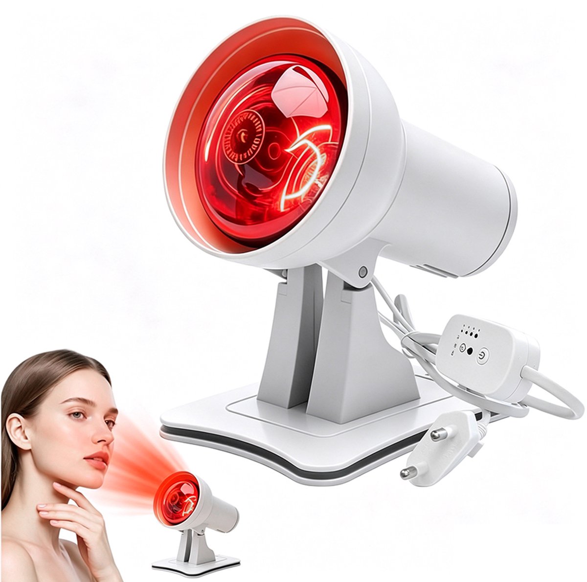 Infraroodtherapielamp - Infraroodwarmtelamp - Therapielamp - Geschikt voor spieren en gewrichten - 4 gloeidraadtemperatuurinstellingen - Krachtig, instelbaar 150W - Wit