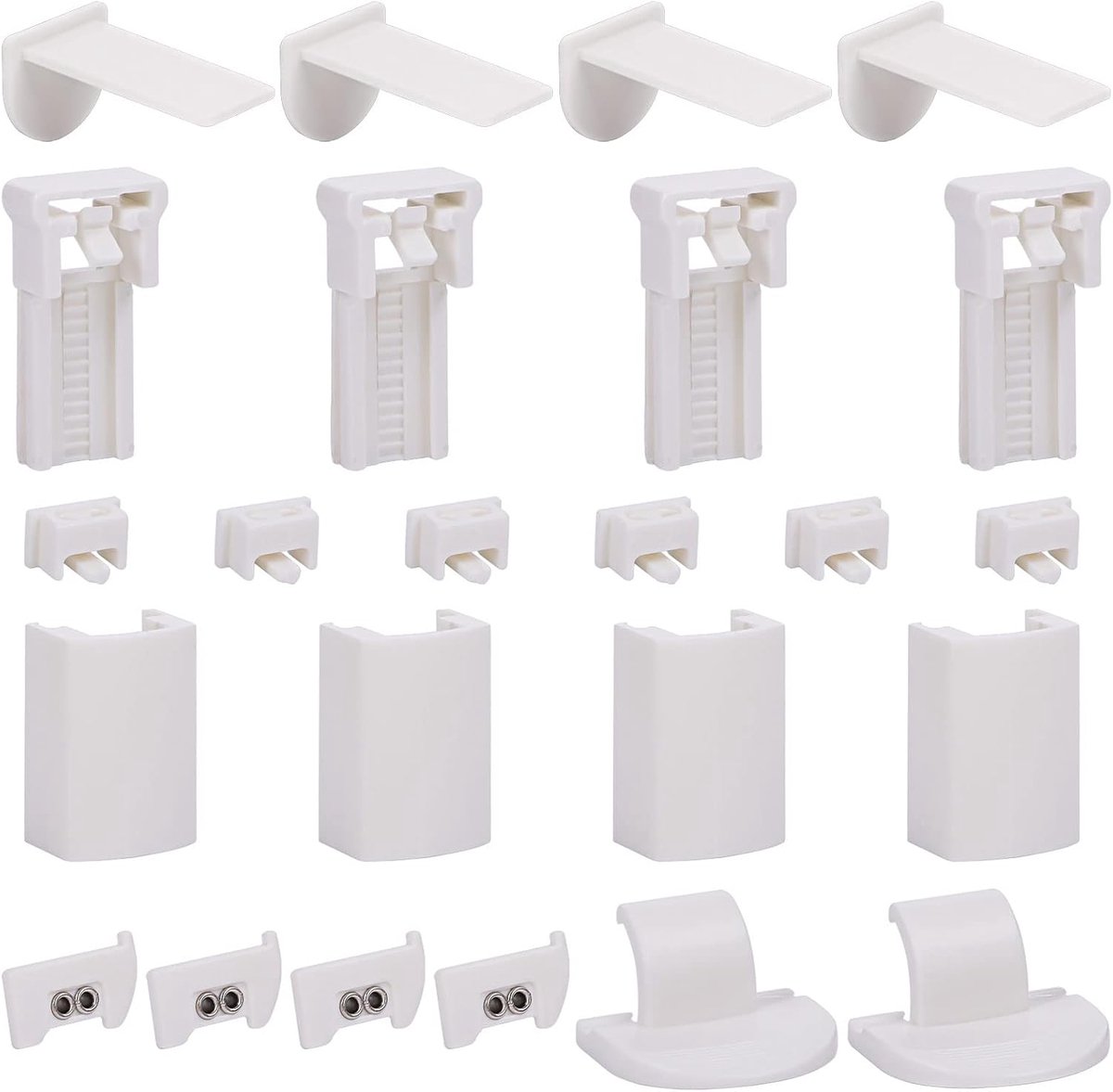 24-delige set klemmen voor plisségordijnen, bevestiging zonder boren, klembeugel voor plisségordijn, houder voor plisségordijn, reserveonderdelen met klembeugel, afdekking, 2 mm pluggen voor plisségordijnen met vier trekkoorden