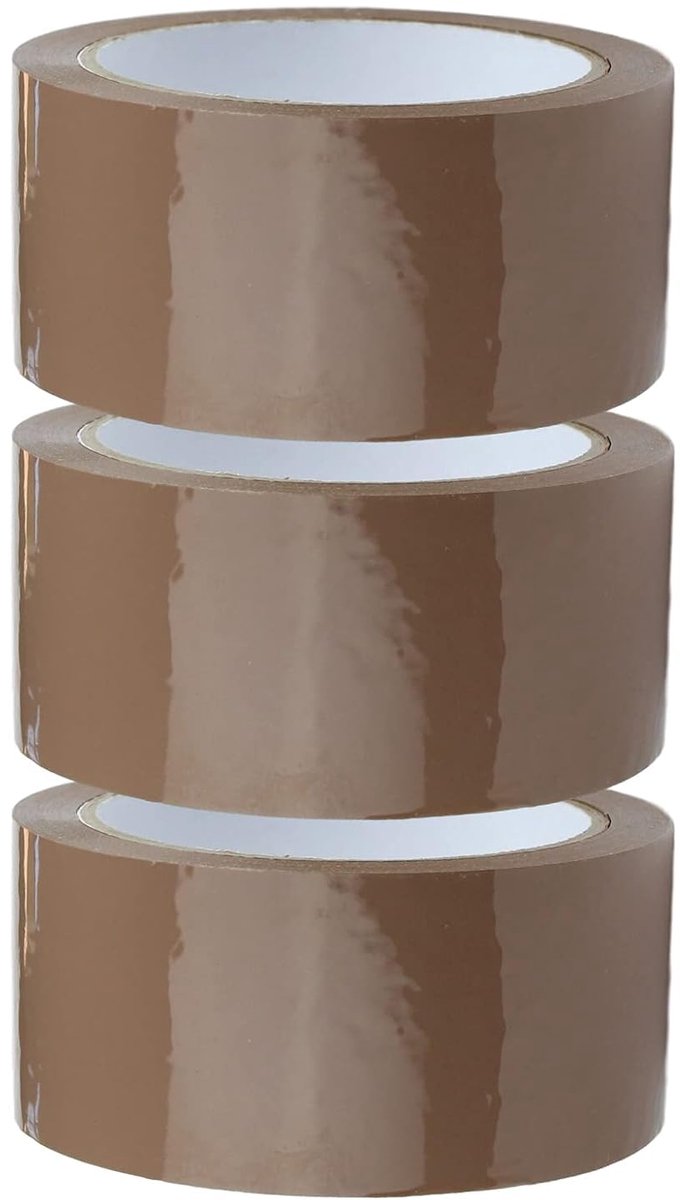 Bruine plakband, 3 rollen, 48 mm x 66 m, Geschikt voor het verpakken van dozen, goederen en verhuizingen.