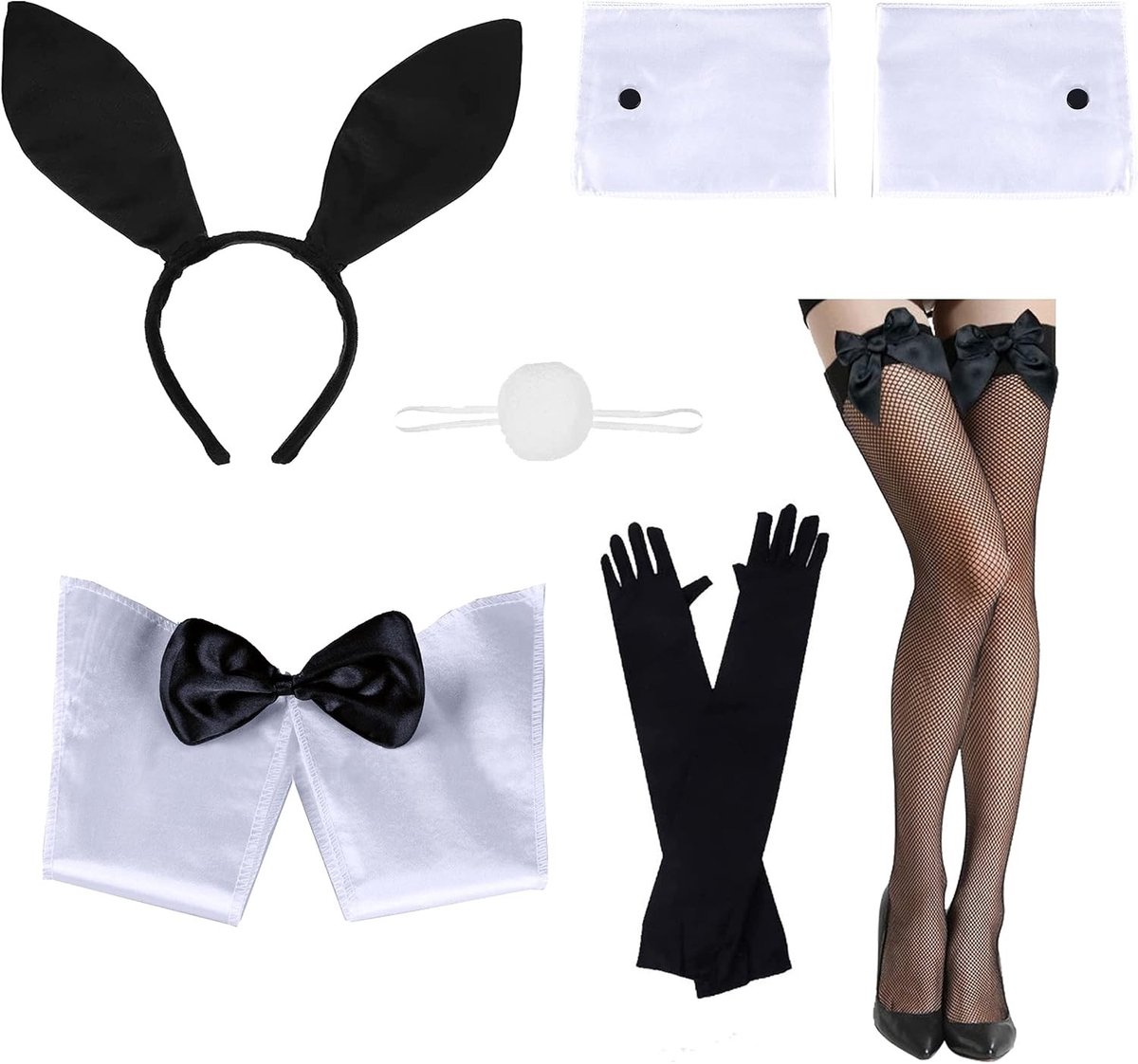 Schattige Konijnen Kostuum Set met Oren, Strik, Manchet en Staart voor Kerst en Halloween Feestjes