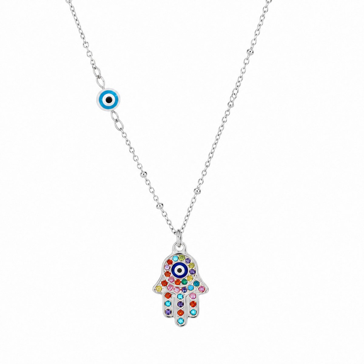 Deja Jewels - Dames ketting met hanger - Zilverkleurig - Hamsa