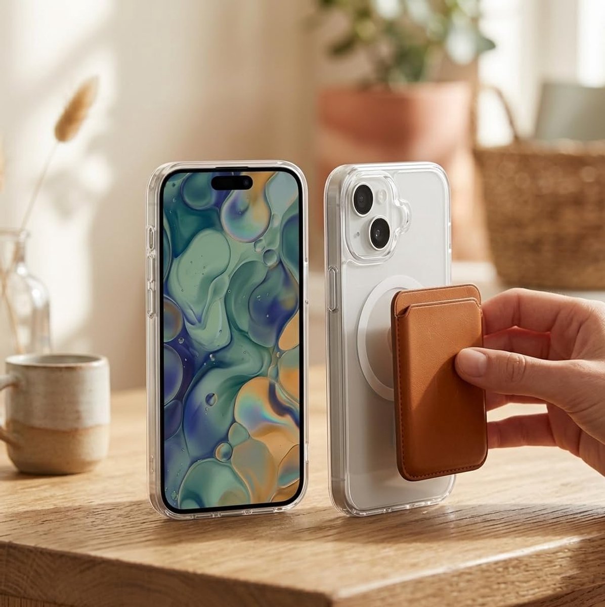 Gear Magnetische Pasjeshouder | Compatibel met iPhone 17/16/15/14/13/12 Serie, Compatibel met Pixel 10 Serie, PU Portemonne, Geschikt voor 2-3 pasjes