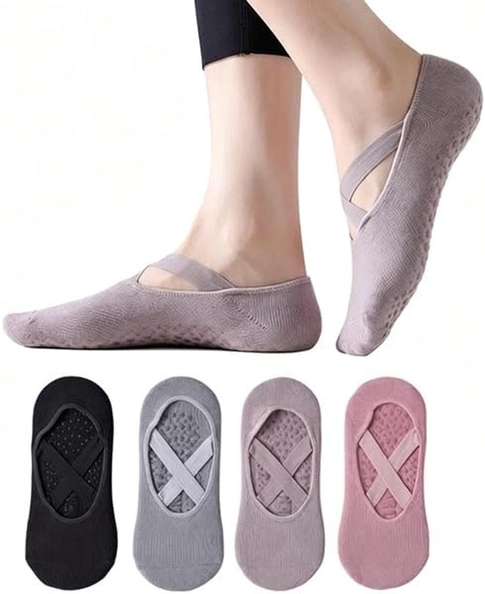 Sokken, antislip, yoga-sokken, stoppersokken voor dames en meisjes, antislipsokken voor yoga, barre, pilates, dans, blote voeten, trampoline