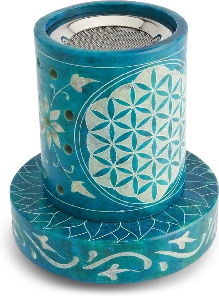 Zeepsteen Wierookbrander Turquoise Ø9.5 cm met Zeef en Bakje voor Waxinelicht