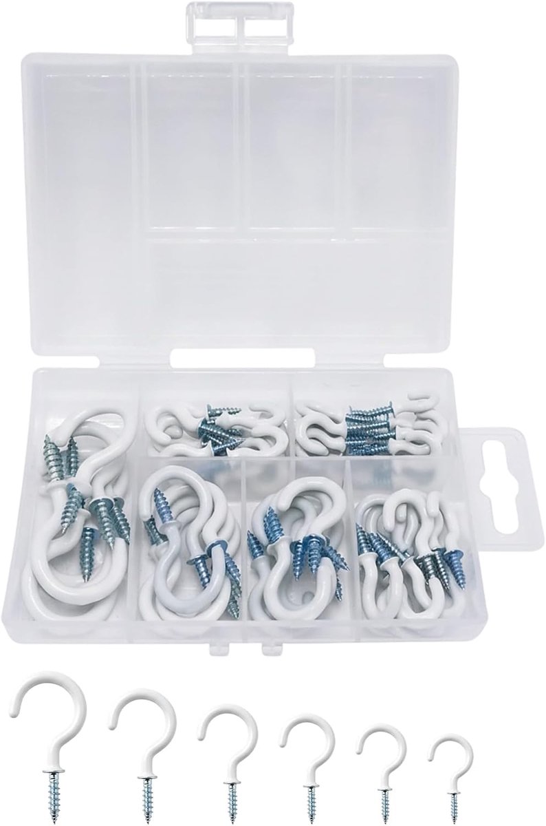 Haken, plafondhaken van witte kunststof, set voor kopjes, sleutels, bloempotten, keuken en tuin