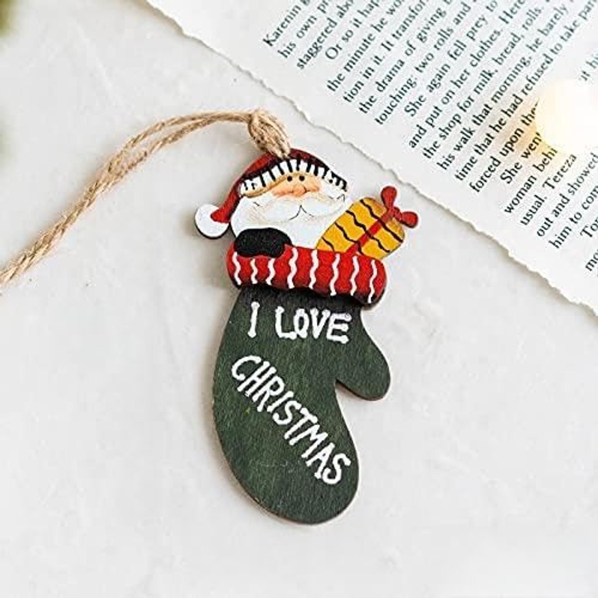 Kunstkerstboom Navidad Xmas Tree Drop Ornamenten Xmas Hout Hanger Kerst Houten Geschilderde Decoraties for Thuis Kids Geschenken Nieuwjaar (Color : D-green glove santa)