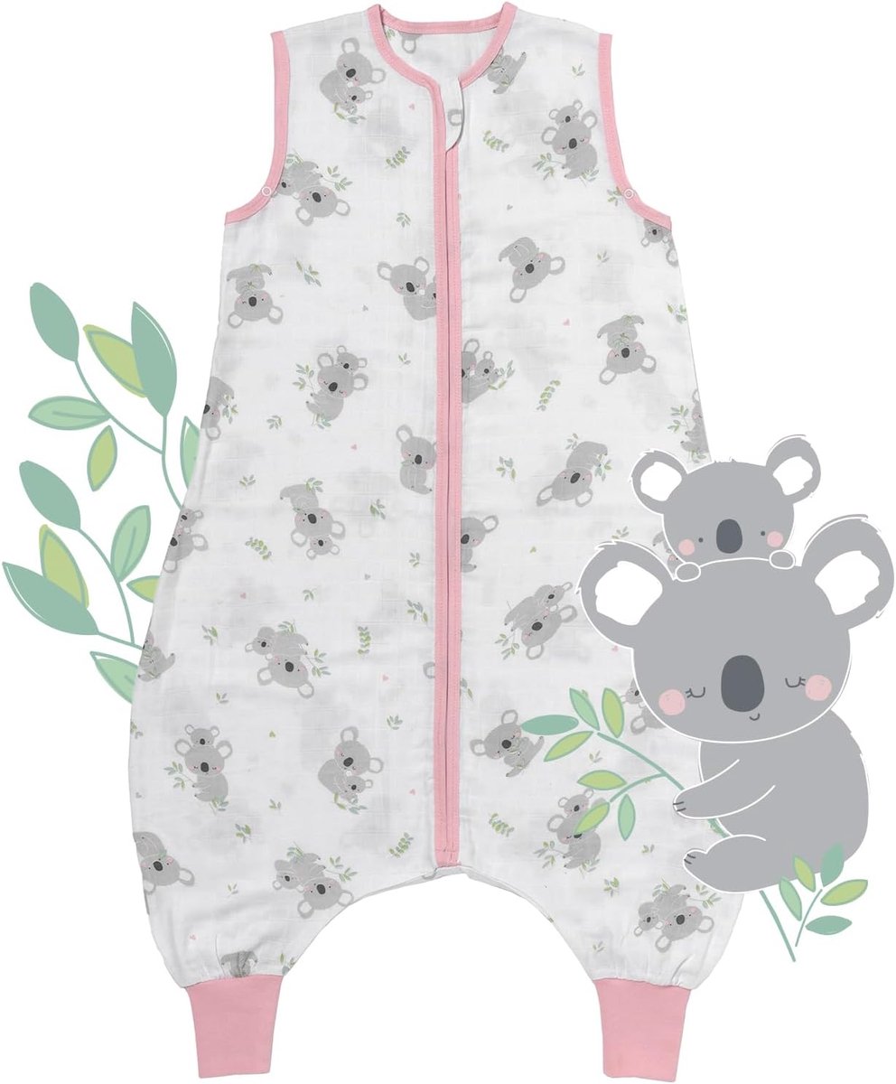 Slaapzak met voeten zomer 0,5 TOG dun bamboe-mousseline | slaapzak met benen ongevoerd | zomerslaapzak in verschillende maten en designs/kleuren, koala, 80 cm