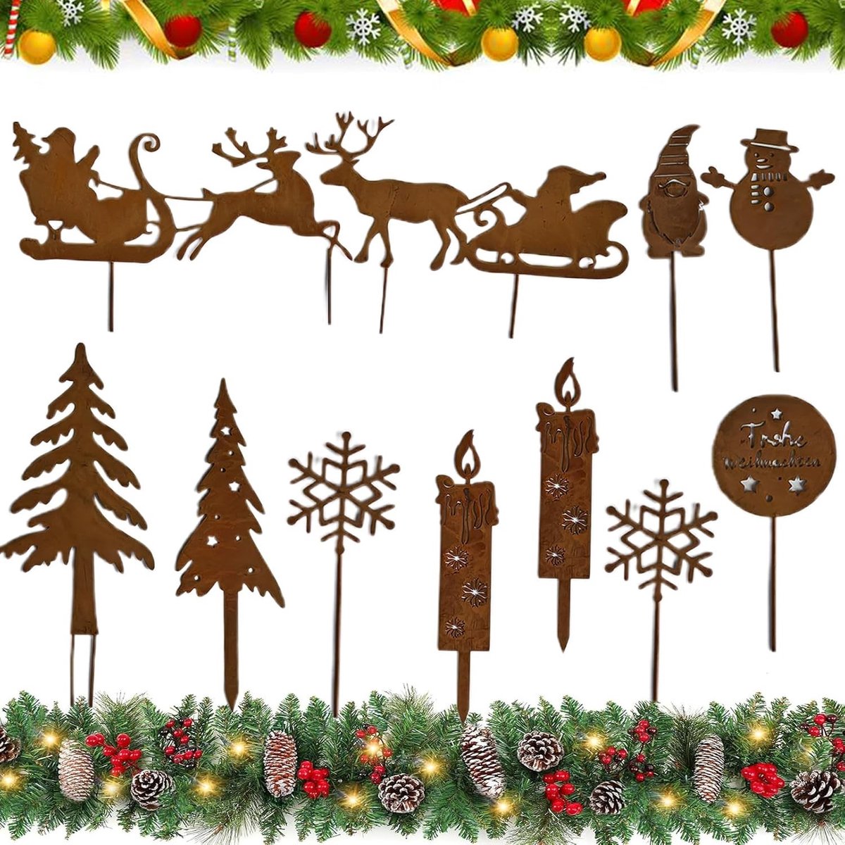Metalen Adventskrans Stekker voor Tuin, Winterse Rustdecoratie en Kerstversiering, Tuindecoratie en Buitensteek